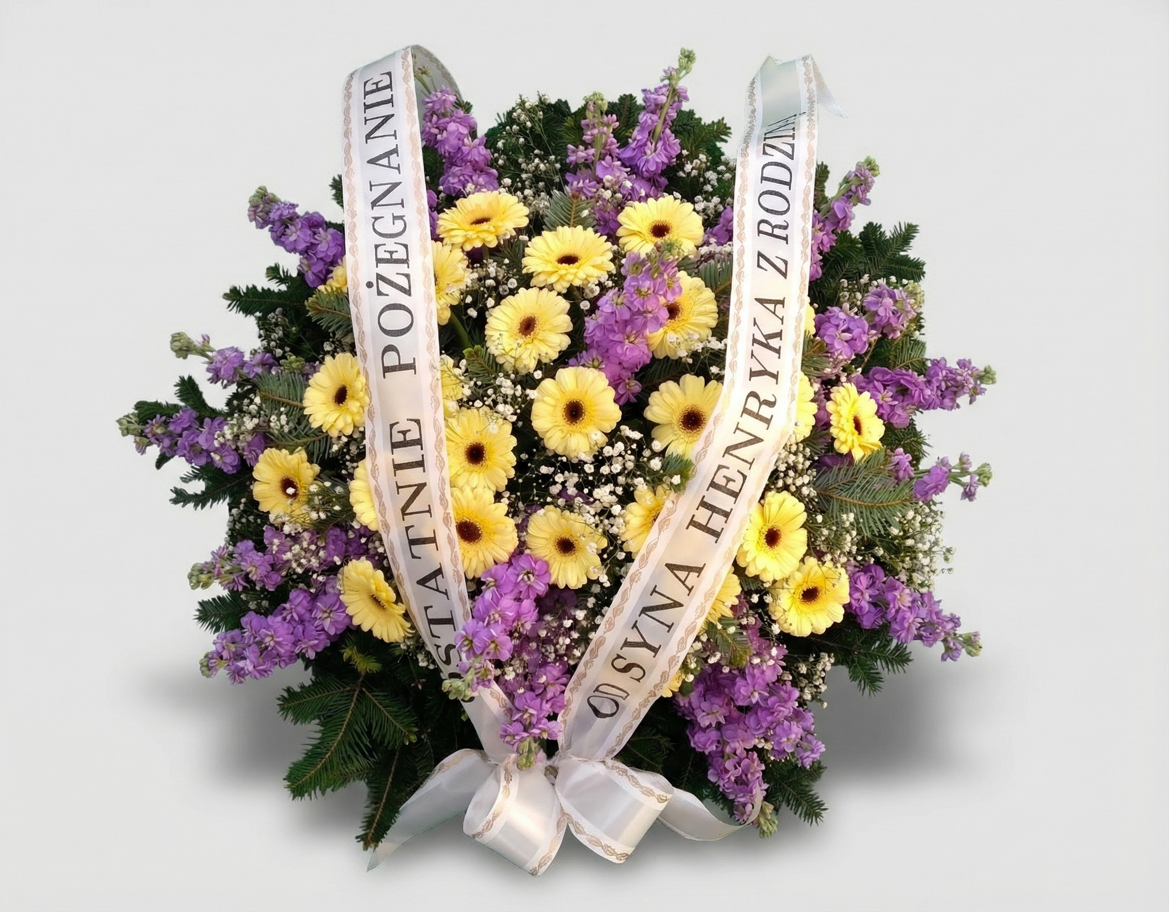 Wieniec Żółte Gerbery w Fiolecie