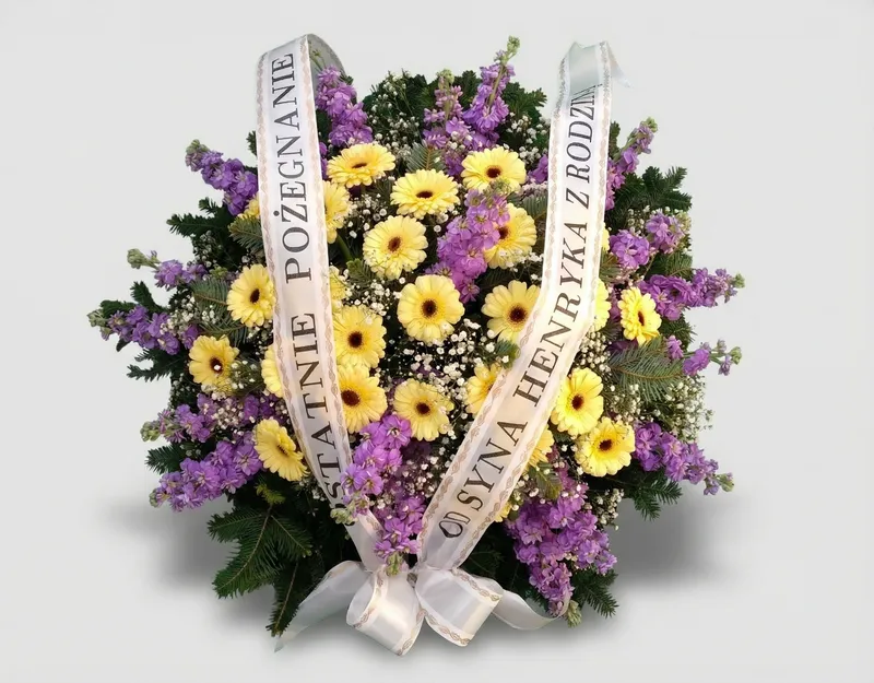 Wieniec Żółte Gerbery w Fiolecie