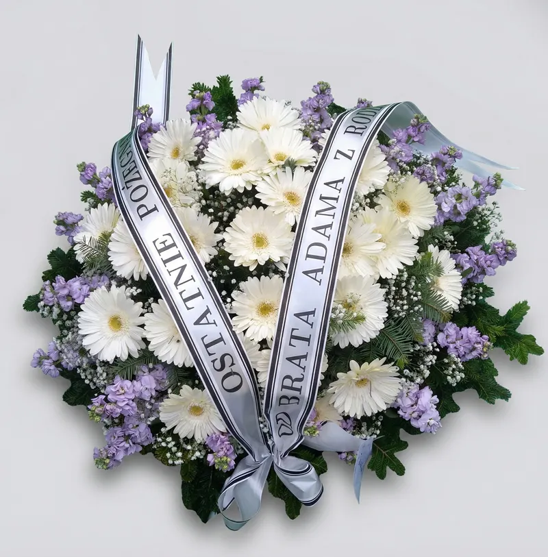 Wieniec Białe Gerbery i Fioletowe Akcenty