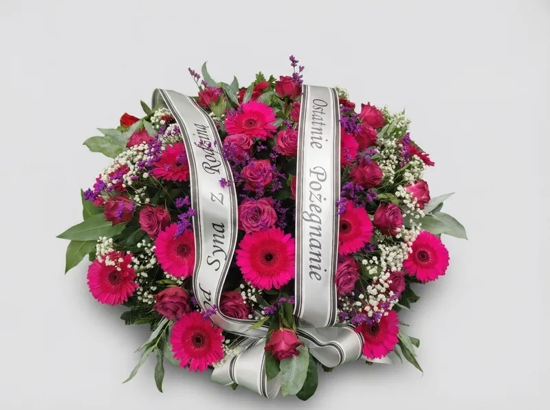 Wieniec „Różowe Gerbery i Róże w Fiolecie